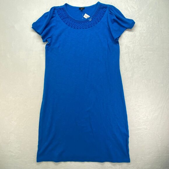 New Talbots Blue‎ Cotton T-Shirt Dress with Crochet Neckline Detail Large - Picture 1 of 8